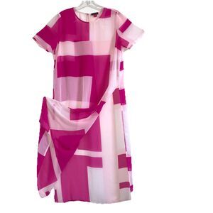 VINCE CAMUTO S Pink White Chiffon High Slit Duster Tunic Top Side Slit Washable